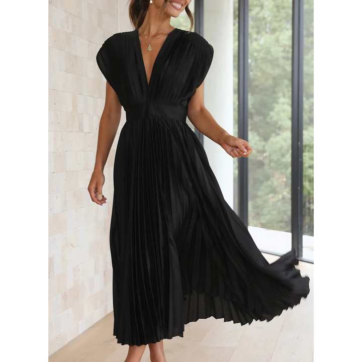 Isabella | Wedding Guest Pleated V Neck Midi Dress