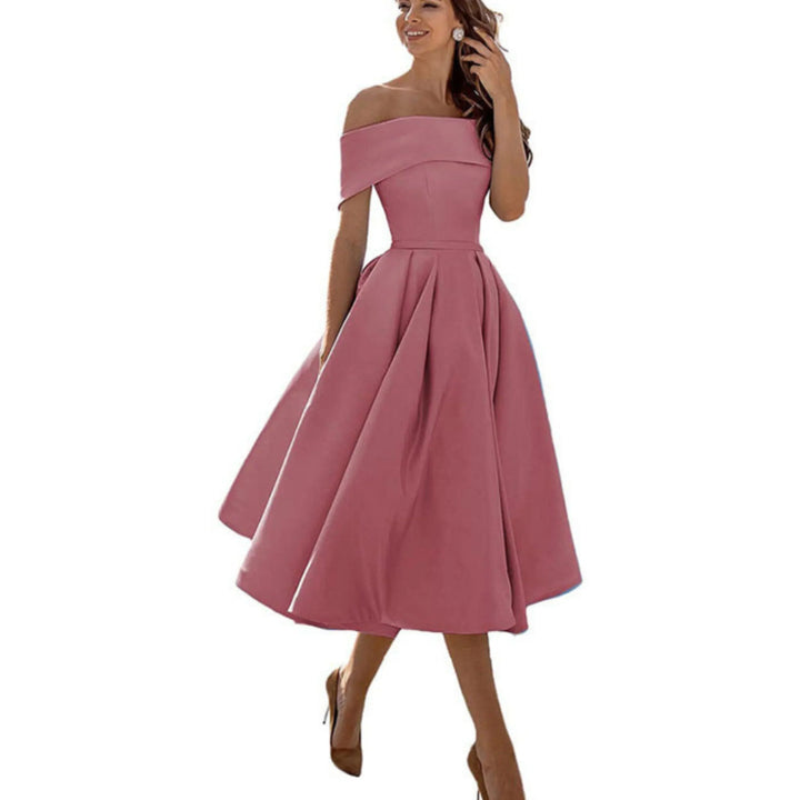 Anissa | Elegant Off Shoulder Evening Midi Dress