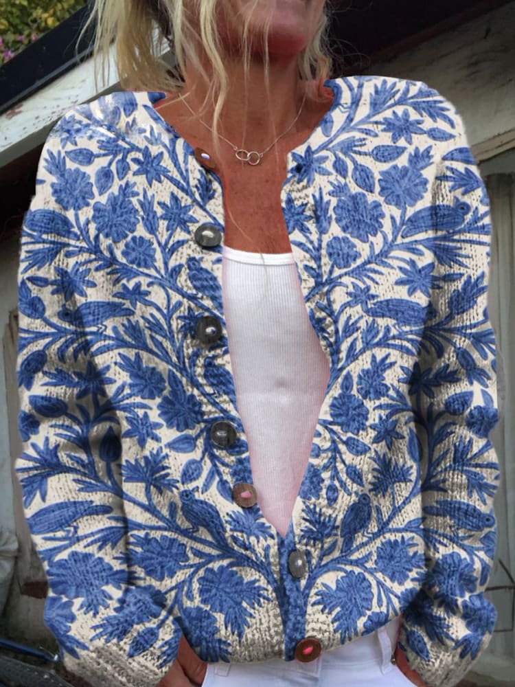 Sabrina | Floral Print Button Front Knit Cardigan