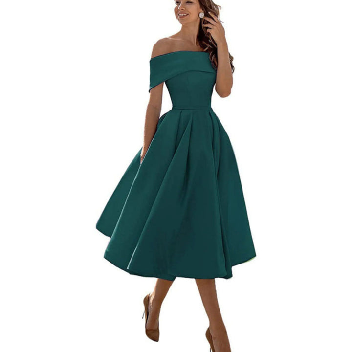 Anissa | Elegant Off Shoulder Evening Midi Dress