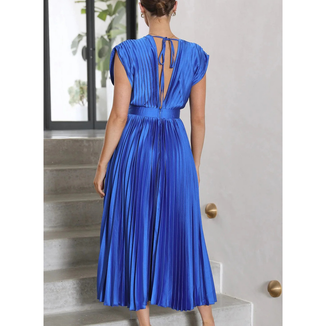 Isabella | Wedding Guest Pleated V Neck Midi Dress