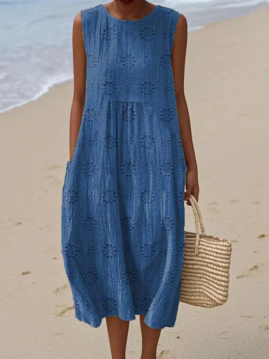 Victoria | Textured Sleeveless Summer Midi Dress