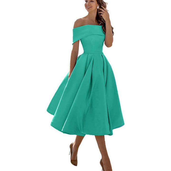 Anissa | Elegant Off Shoulder Evening Midi Dress