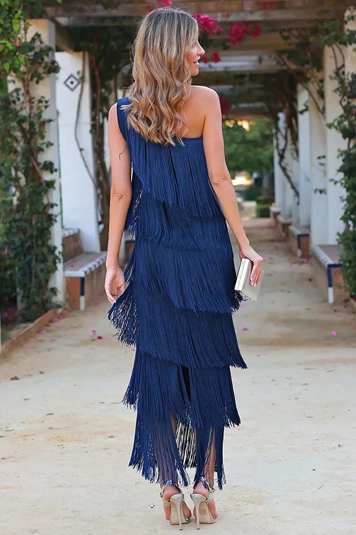 Helena | Wedding Guest Fringe Layered Maxi Dress