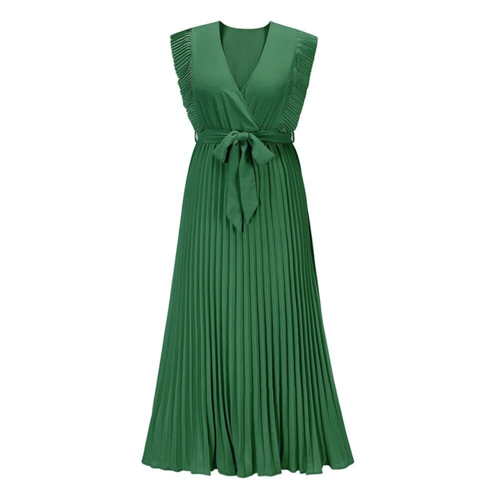 Celine | Wedding Guest Pleated Ruffle Sleeve Maxi Dress