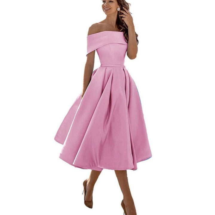 Anissa | Elegant Off Shoulder Evening Midi Dress