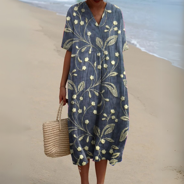 Sabrina | Summer Floral V-Neck Midi Dress