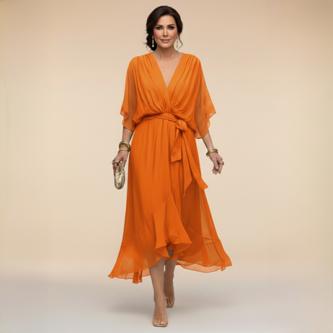 Adora | Flutter Sleeve Tie Waist Midi Dress
