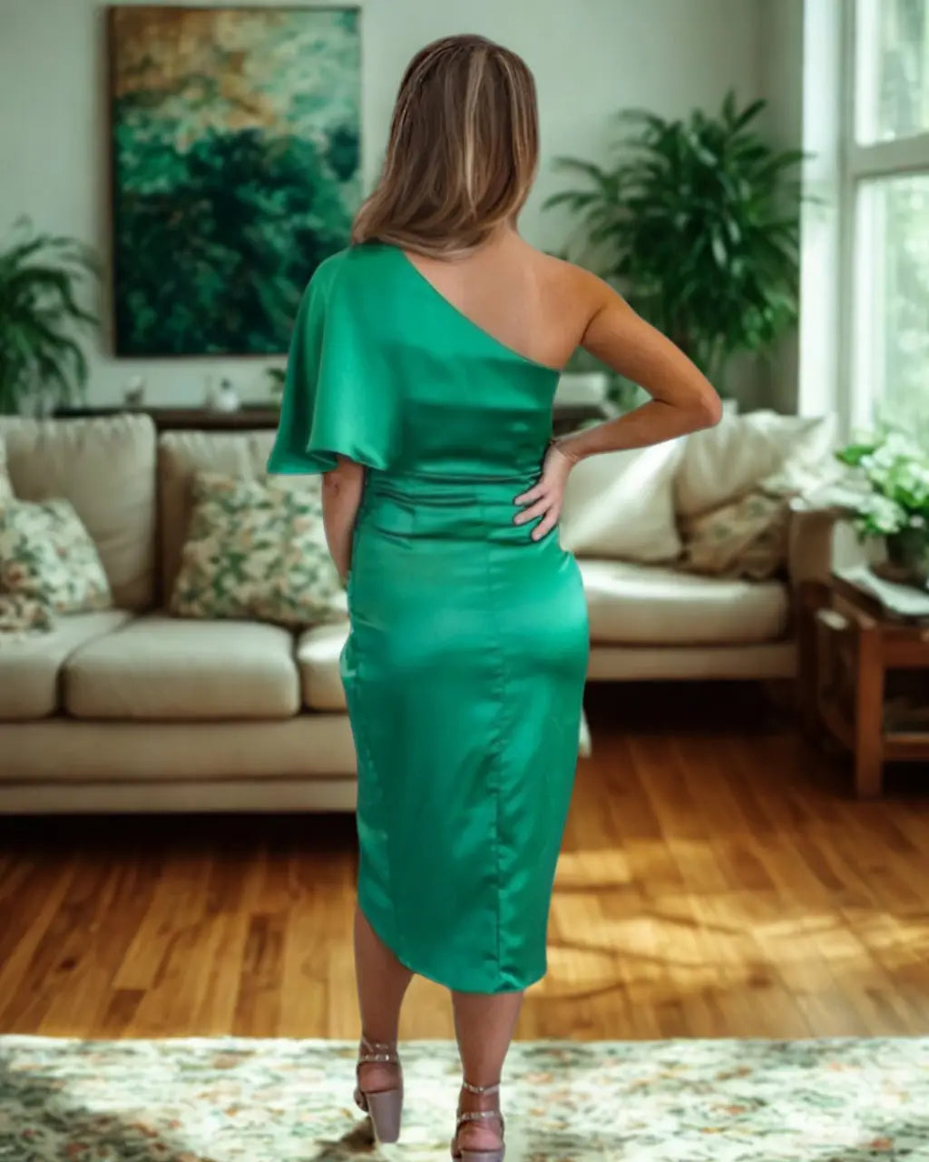 Sophia | Wedding Guest One Shoulder Satin Midi Dress