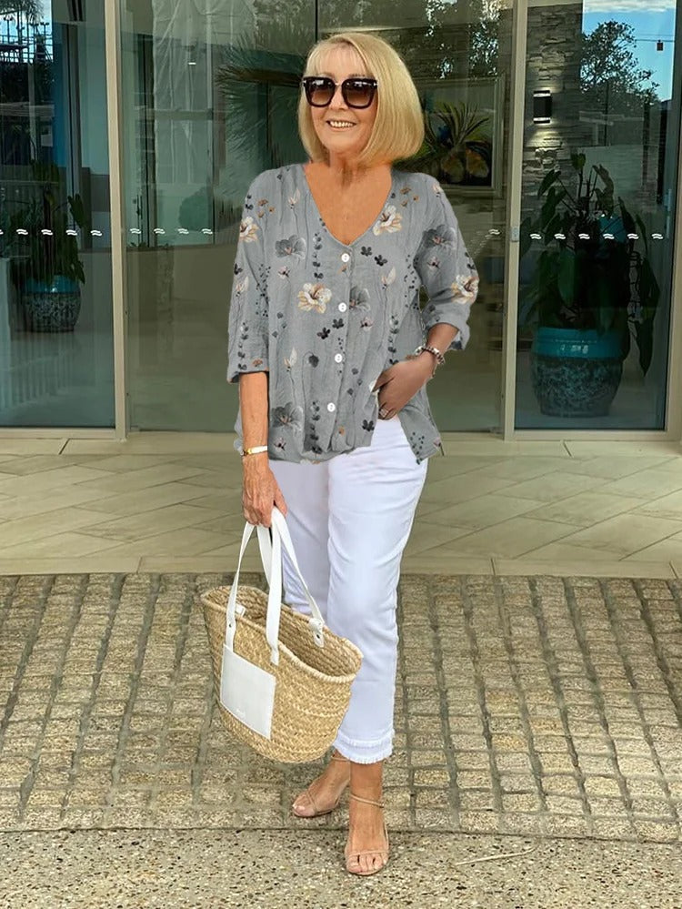 Chloe | Floral Print Button Front Blouse