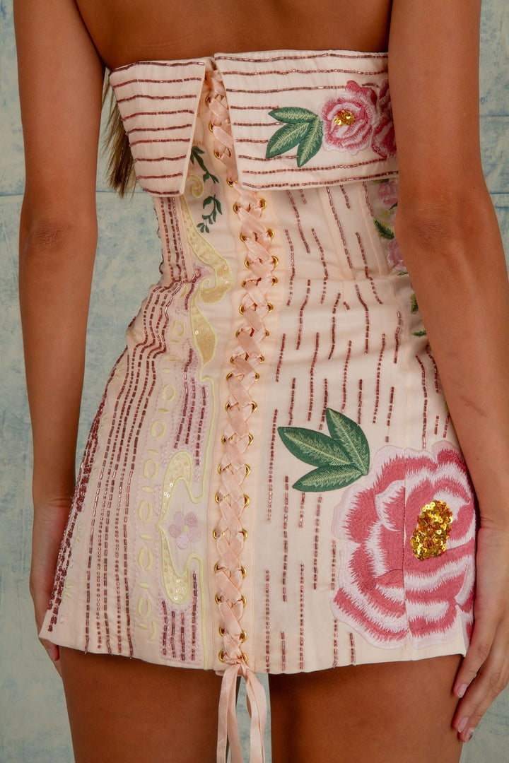 Mireille | Floral Embroidered Bandeau Mini Dress