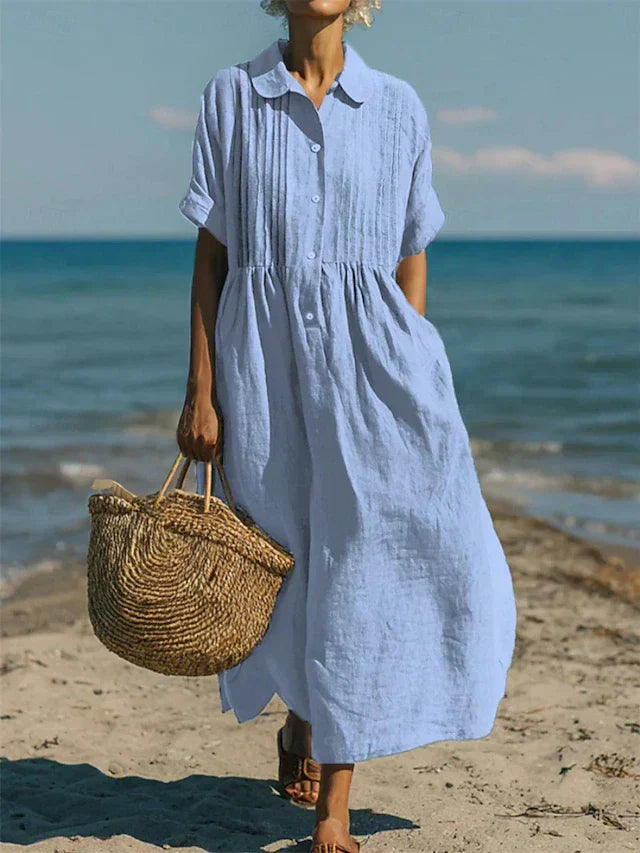 Eloise | Relaxed Button Front Linen Maxi Dress