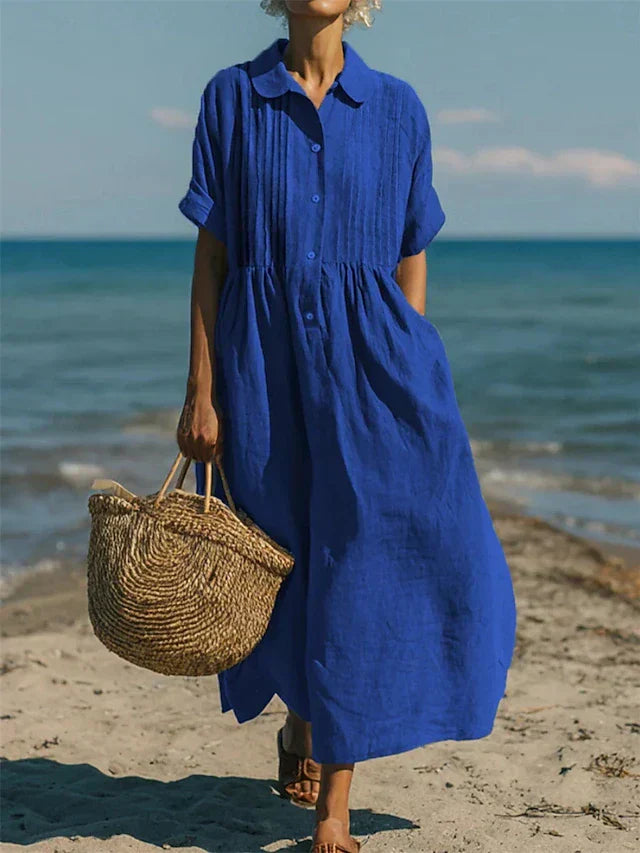 Eloise | Relaxed Button Front Linen Maxi Dress