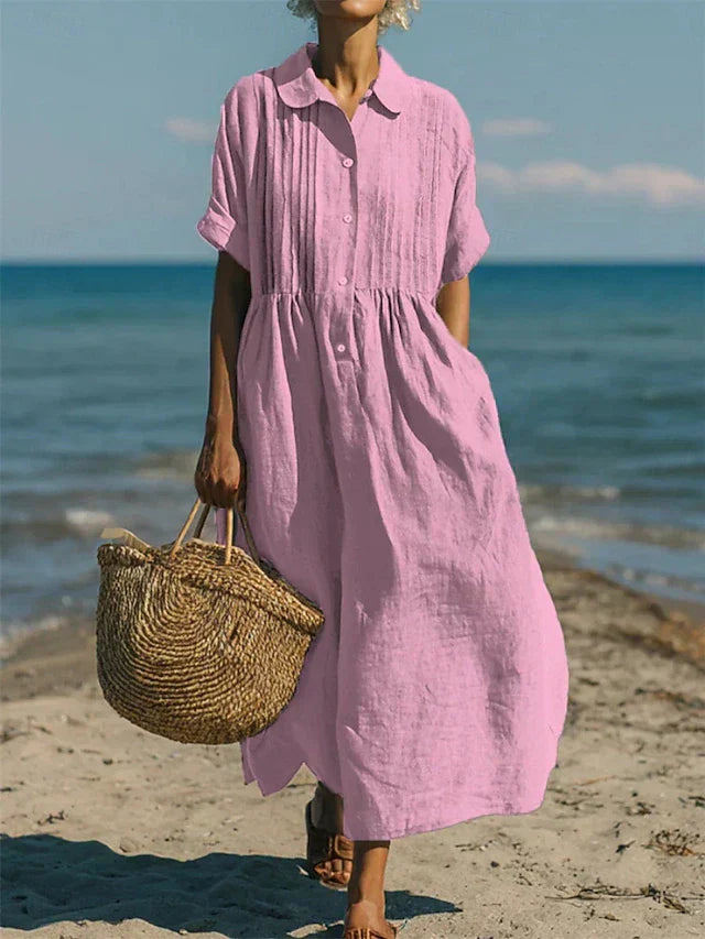 Eloise | Relaxed Button Front Linen Maxi Dress