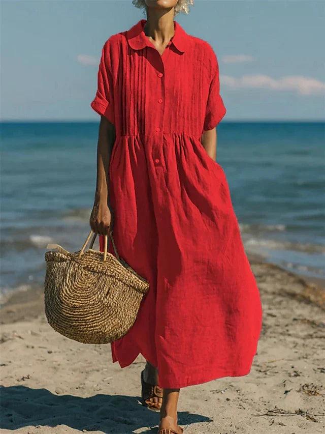 Eloise | Relaxed Button Front Linen Maxi Dress