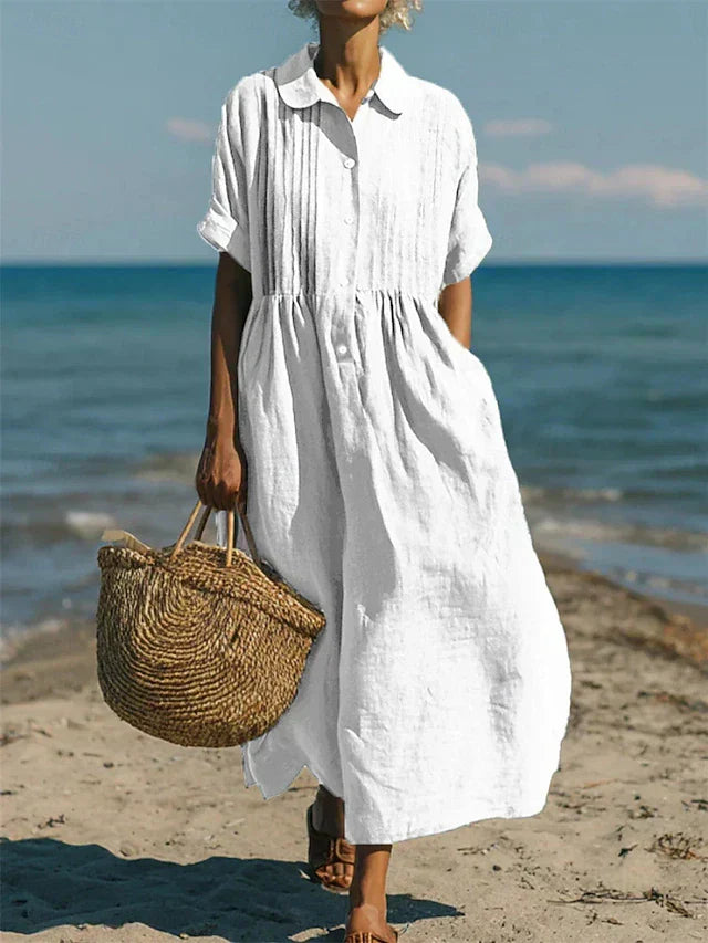 Eloise | Relaxed Button Front Linen Maxi Dress