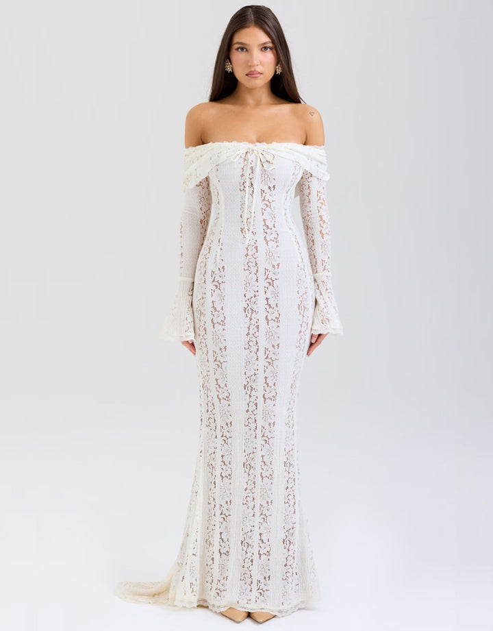 Amelie | Elegant Off Shoulder Lace Maxi Dress