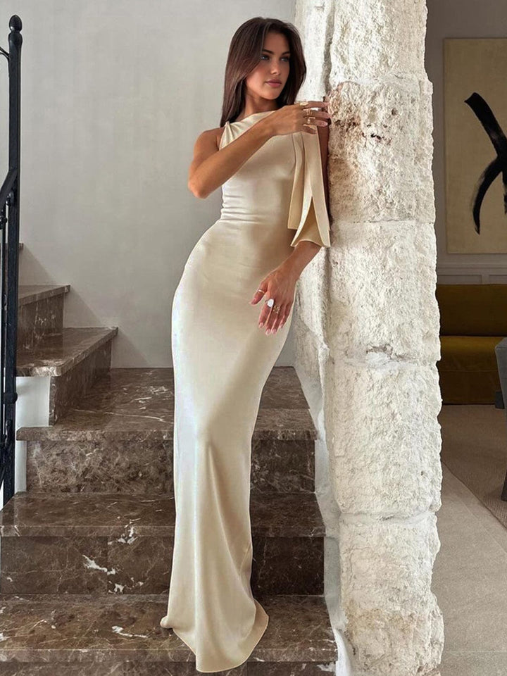 Aurora | Elegant Draped Shoulder Maxi Dress