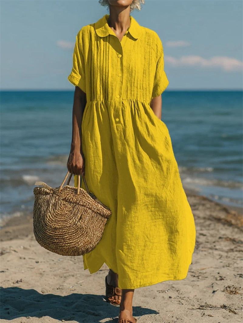 Eloise | Relaxed Button Front Linen Maxi Dress