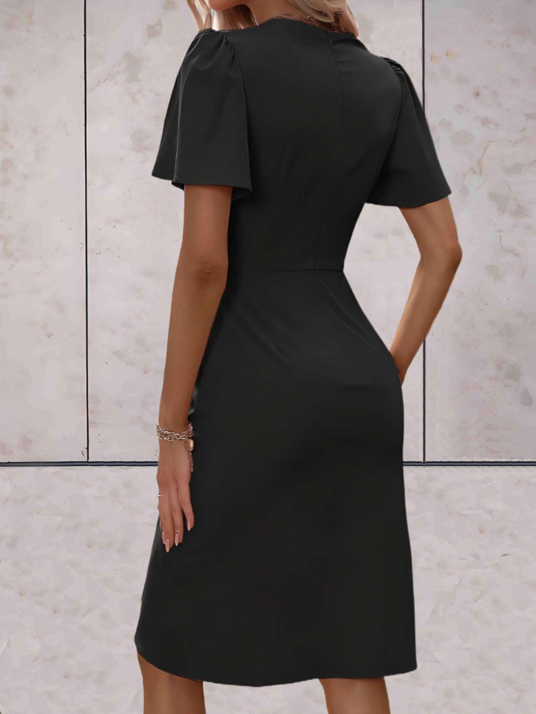 Elena | Wedding Guest Wrap V Neck Midi Dress