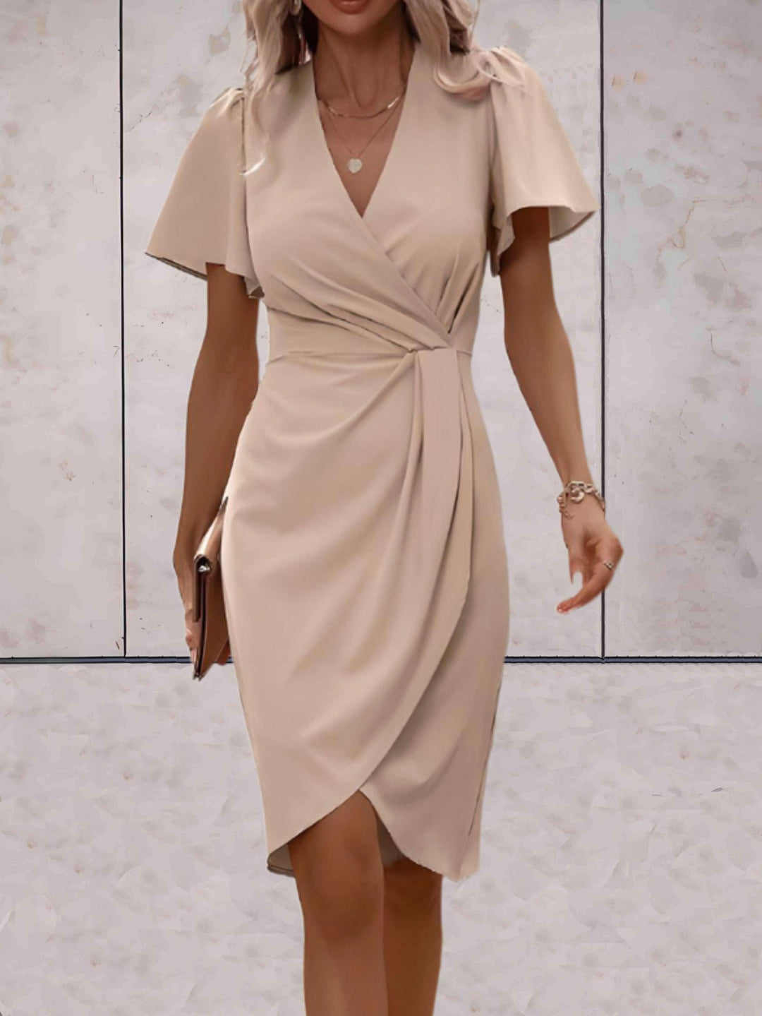 Elena | Wedding Guest Wrap V Neck Midi Dress