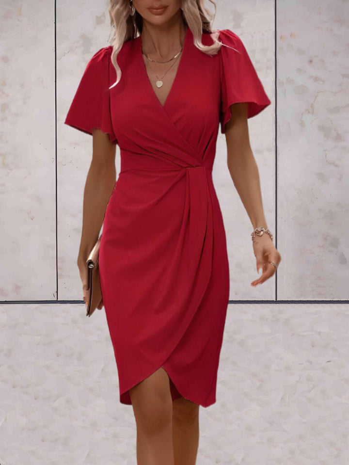 Elena | Wedding Guest Wrap V Neck Midi Dress