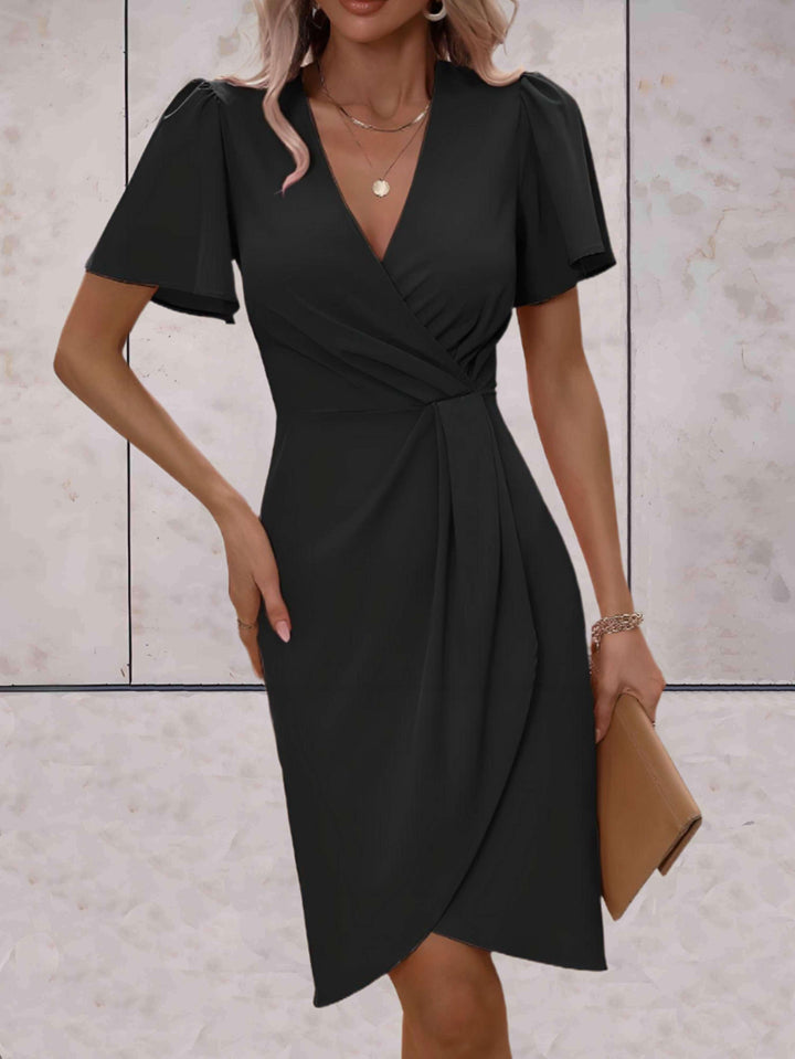Elena | Wedding Guest Wrap V Neck Midi Dress
