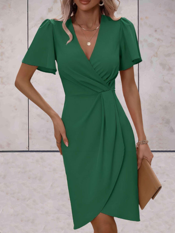 Elena | Wedding Guest Wrap V Neck Midi Dress