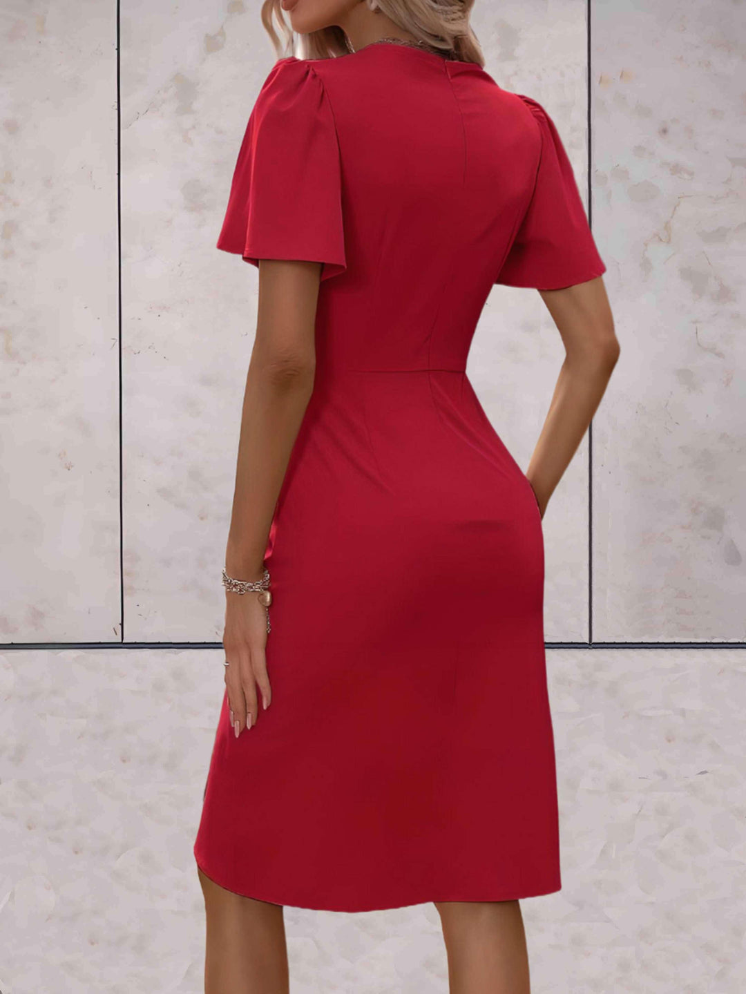 Elena | Wedding Guest Wrap V Neck Midi Dress