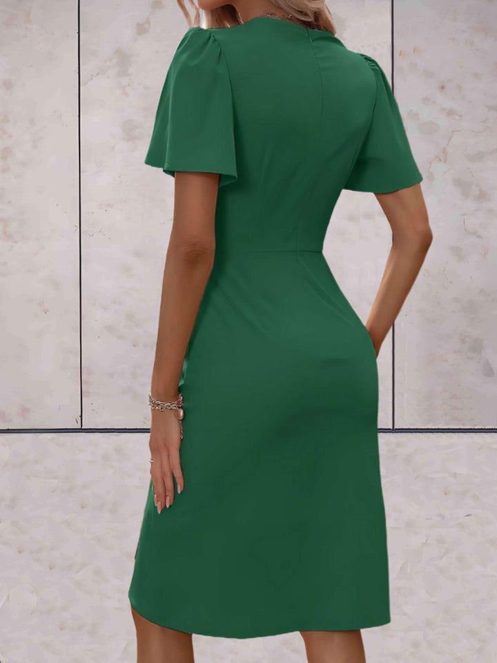 Elena | Wedding Guest Wrap V Neck Midi Dress