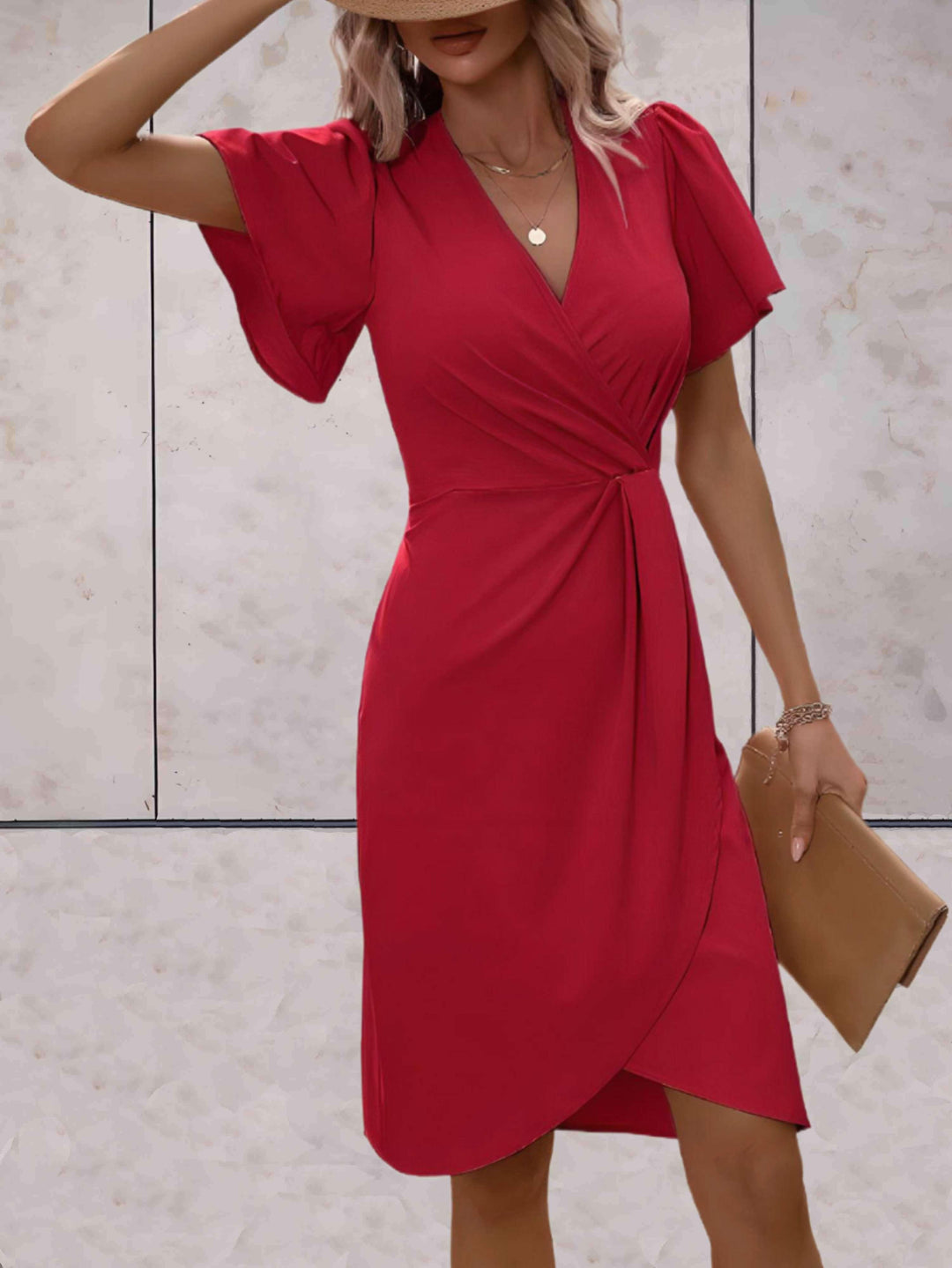 Elena | Wedding Guest Wrap V Neck Midi Dress