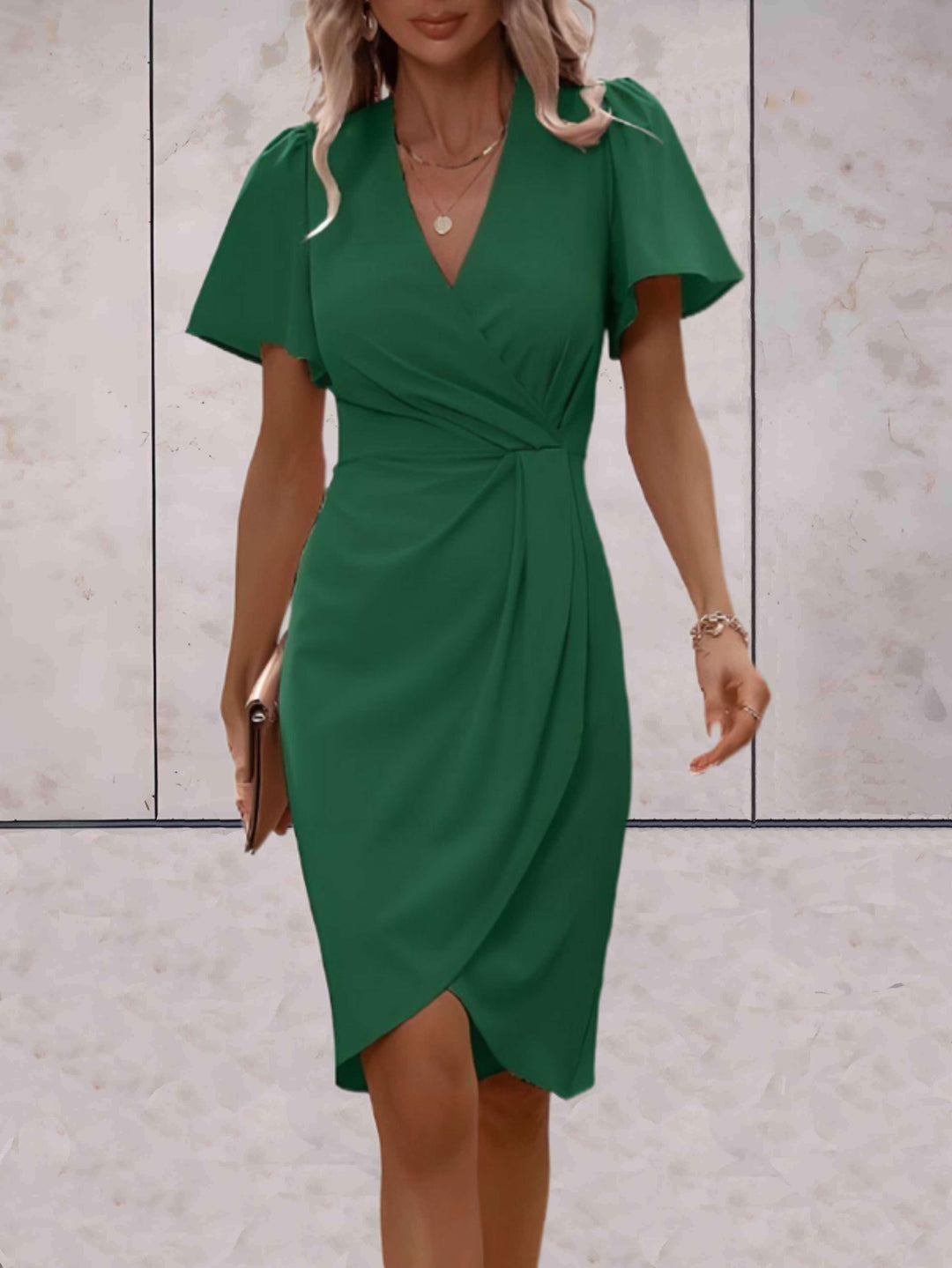 Elena | Wedding Guest Wrap V Neck Midi Dress