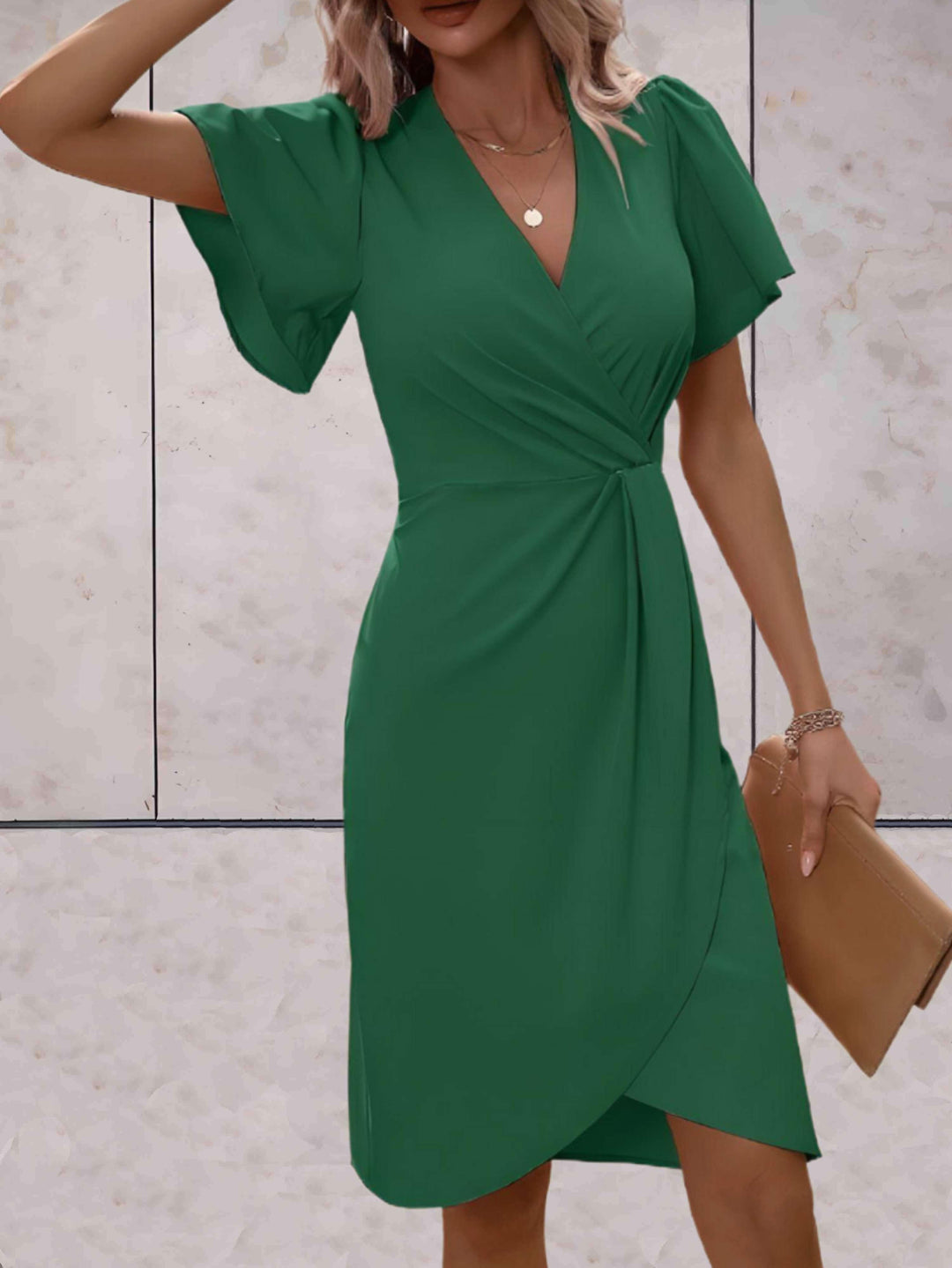 Elena | Wedding Guest Wrap V Neck Midi Dress