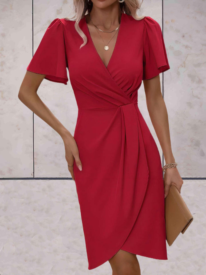 Elena | Wedding Guest Wrap V Neck Midi Dress