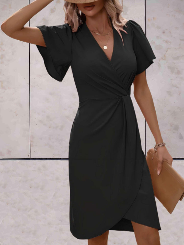 Elena | Wedding Guest Wrap V Neck Midi Dress