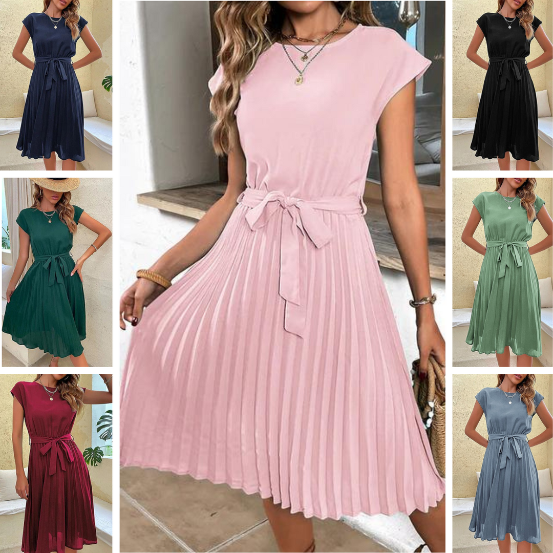 Grace | Wedding Guest Pleated Tie Waist Midi Dress