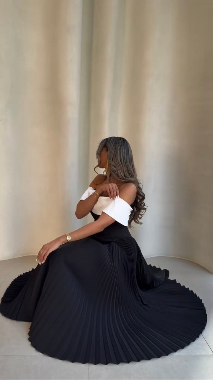 Charlotte | Wedding Guest Off Shoulder Pleated Midi Dress