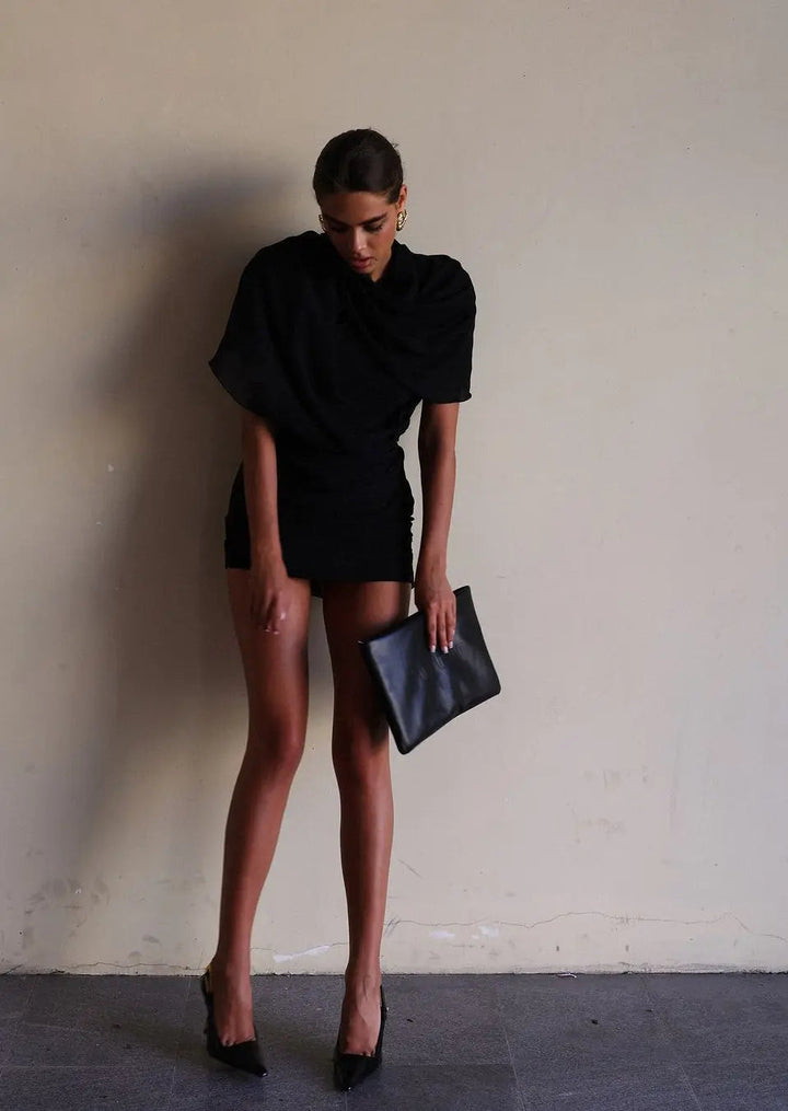 Noemi | Wedding Guest Draped High Neck Mini Dress