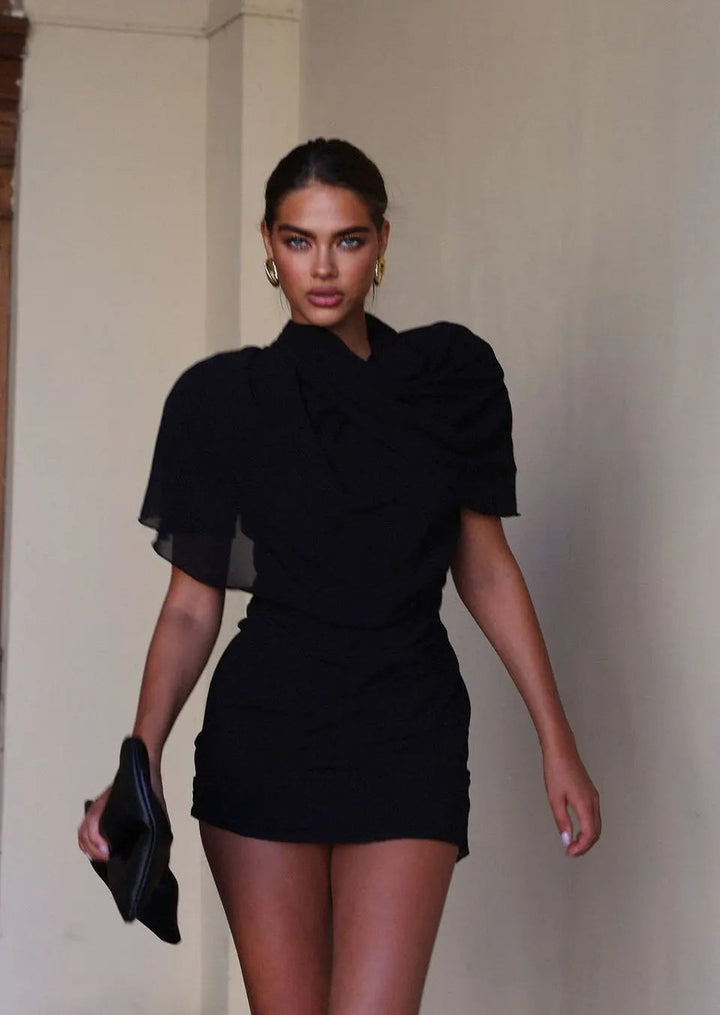 Noemi | Wedding Guest Draped High Neck Mini Dress
