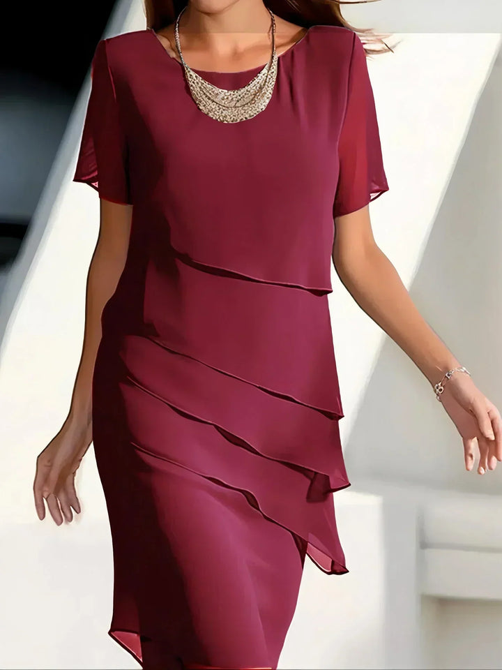 Sophia | Wedding Guest Chiffon Layered Midi Dress