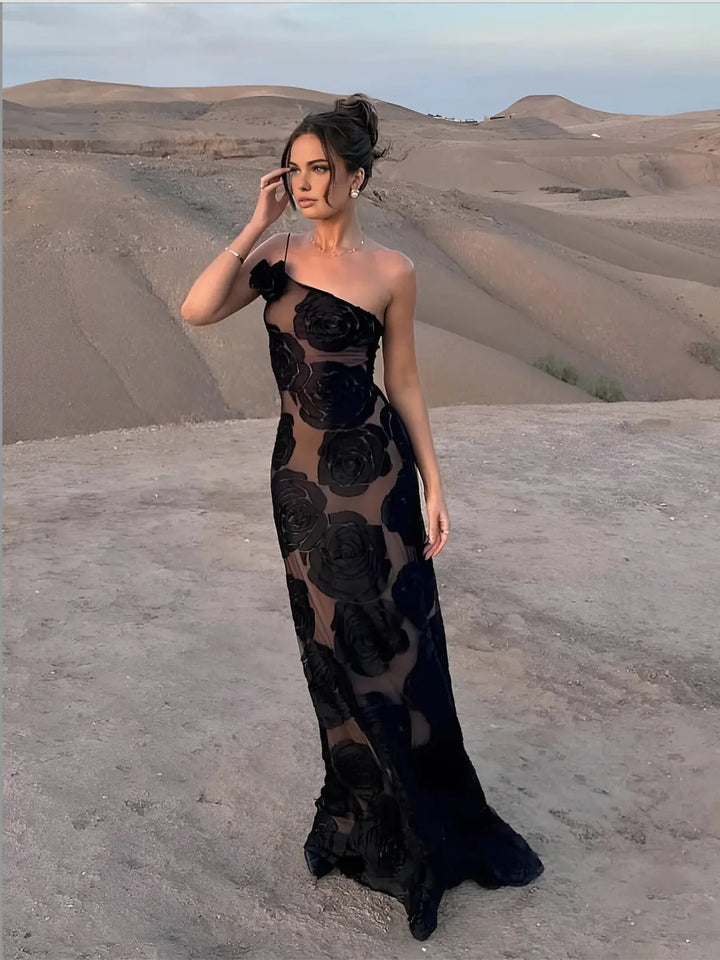 Jasmine | Floral One Shoulder Evening Maxi Dress
