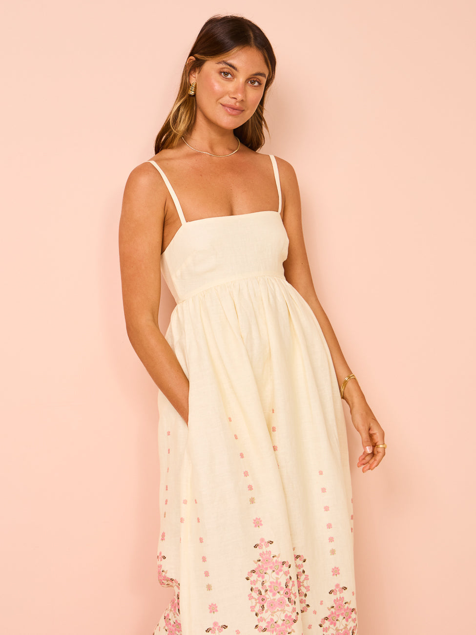 Amelia | Floral Embroidered Strappy Maxi Dress
