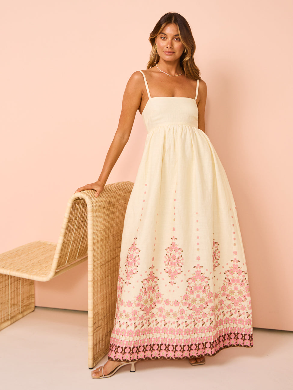Amelia | Floral Embroidered Strappy Maxi Dress