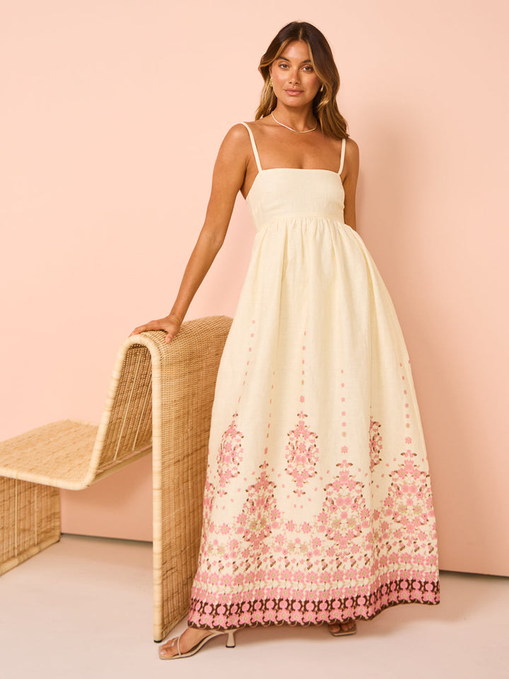 Amelia | Floral Embroidered Strappy Maxi Dress