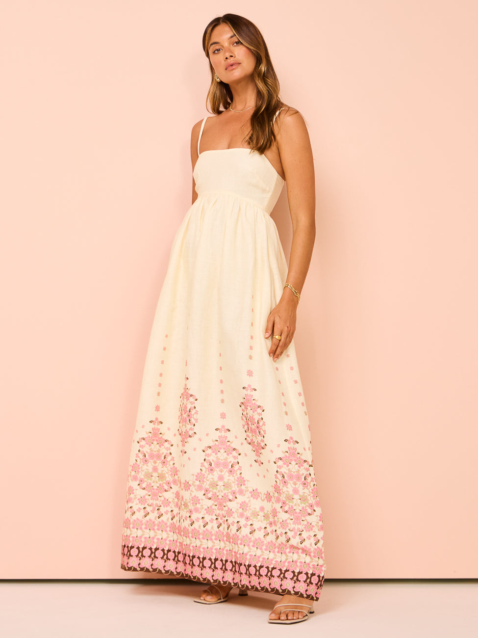 Amelia | Floral Embroidered Strappy Maxi Dress