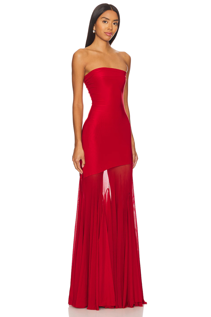 Daniela | Strapless Sheer Hem Maxi Dress