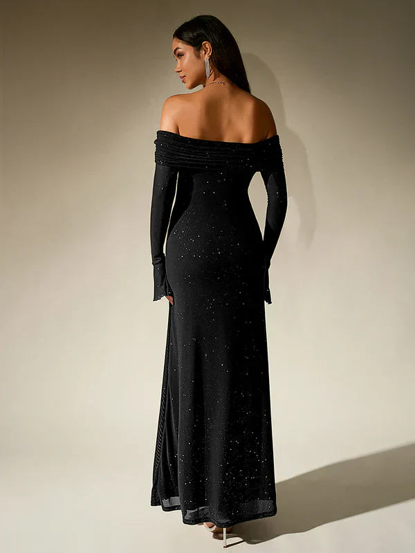 Anissa | Glitter Off Shoulder Maxi Dress