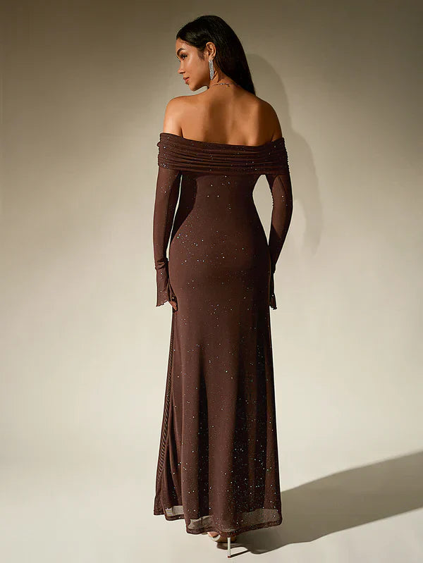 Anissa | Glitter Off Shoulder Maxi Dress