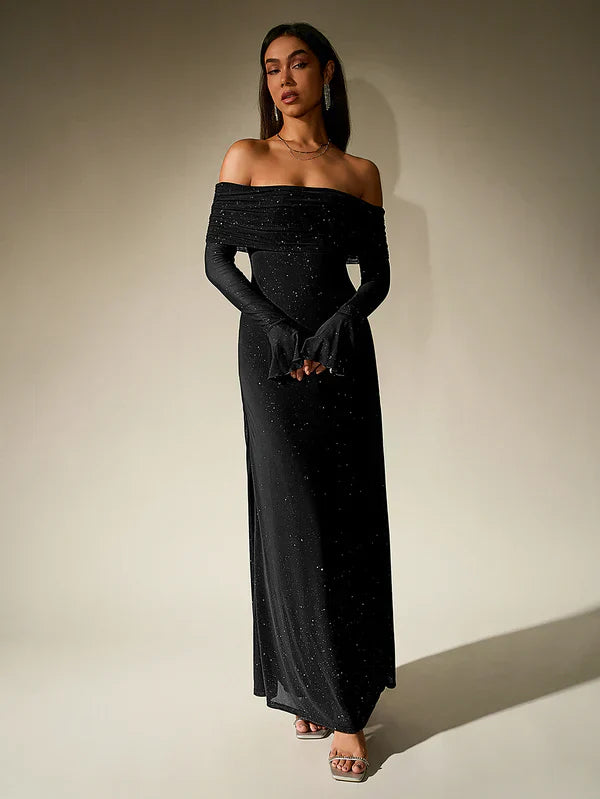 Anissa | Glitter Off Shoulder Maxi Dress
