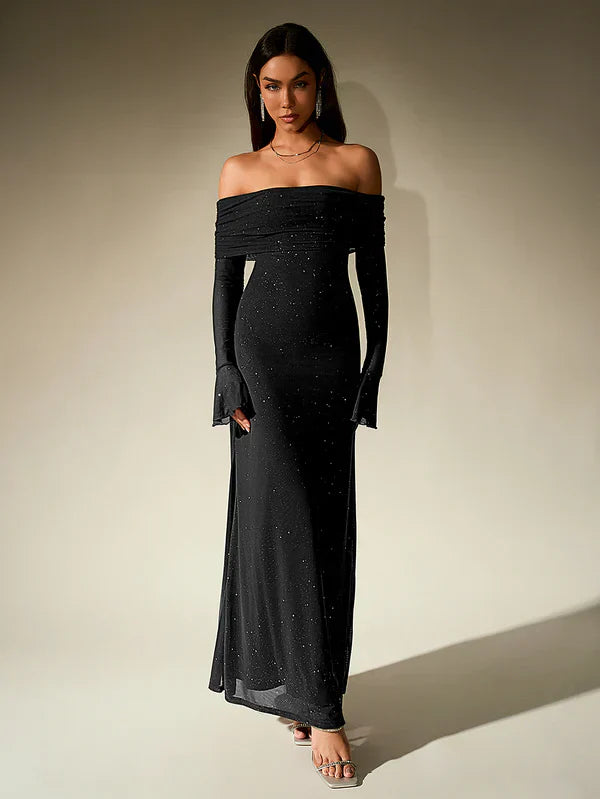 Anissa | Glitter Off Shoulder Maxi Dress